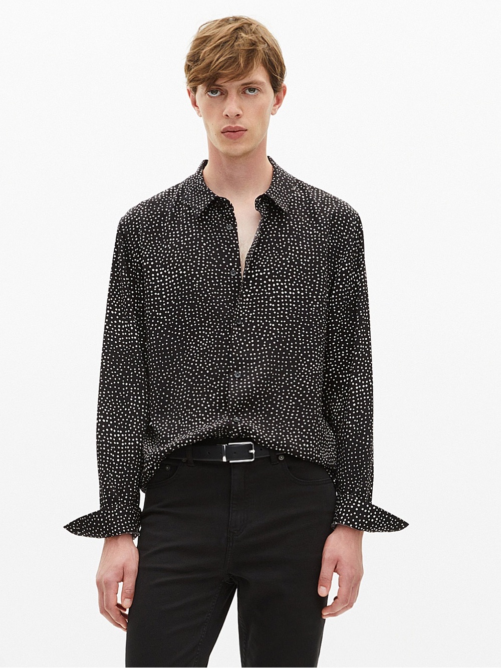 The Kooples WHITE AND BLACK MICRO DOT PRINT SHIRT
